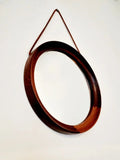60s Scandinavian mirror in teak, leather strap - COLLECTORS RDAM