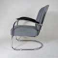 Easy chair model 436 in grey fabric, chromium and wood, Paul SCHUITEMA - 1930s - COLLECTORS RDAM