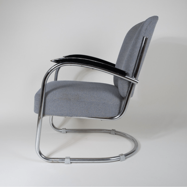 Easy chair model 436 in grey fabric, chromium and wood, Paul SCHUITEMA - 1930s - COLLECTORS RDAM
