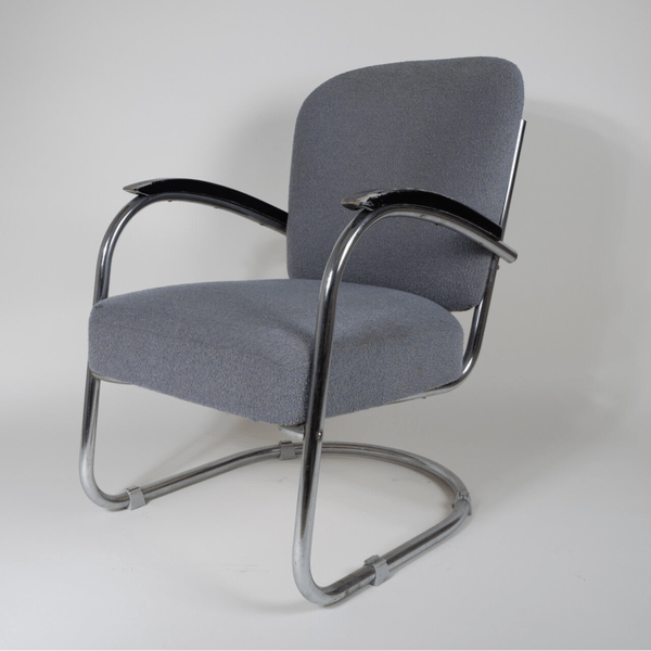 Easy chair model 436 in grey fabric, chromium and wood, Paul SCHUITEMA - 1930s - COLLECTORS RDAM