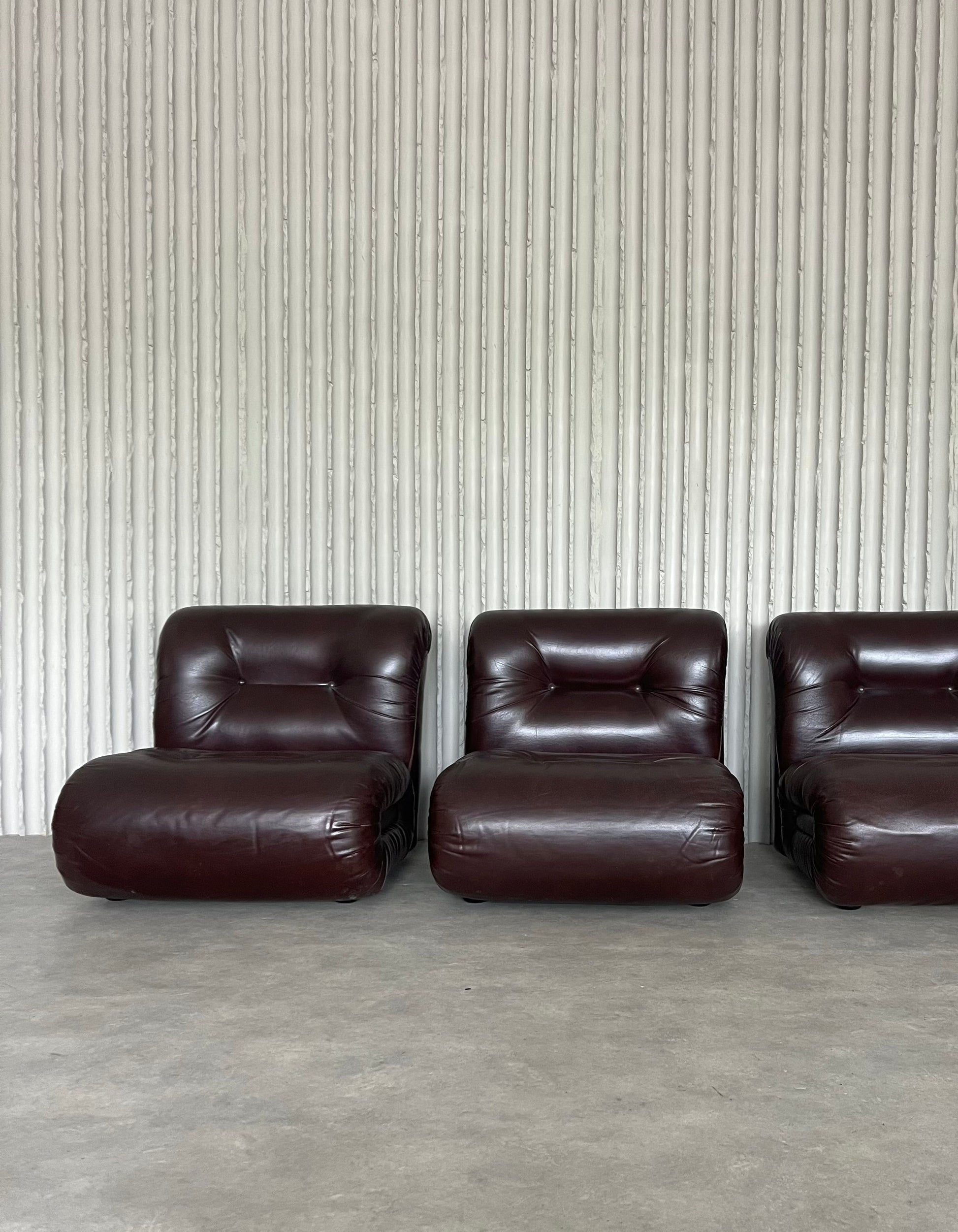 Italian Burgundy Leather Lounge Chairs – Set of 6 - COLLECTORS RDAM
