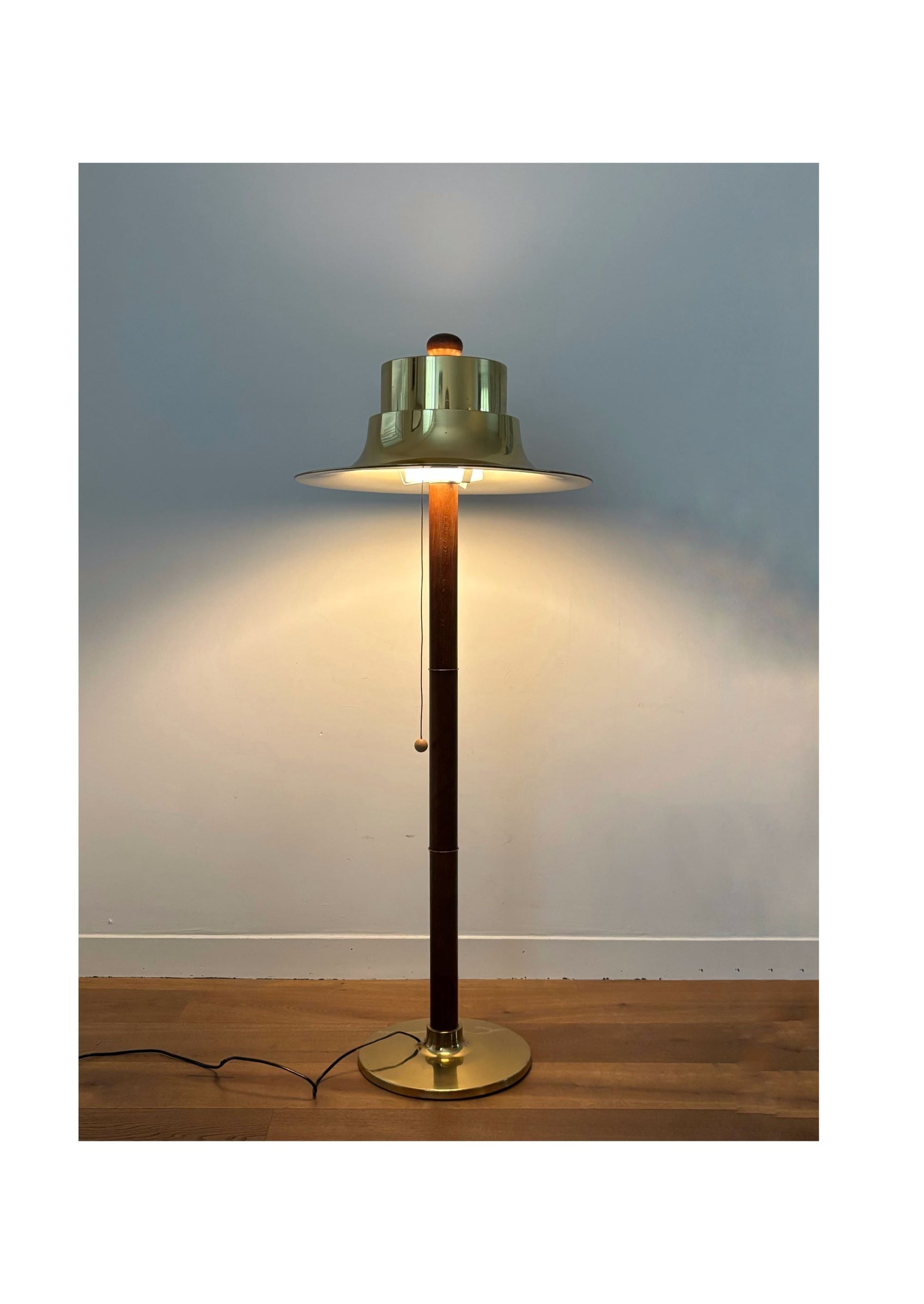 Scandinavian design floorlamp, oak base,aluminium shade – Norlett Elit, Sweden, 1970s - COLLECTORS RDAM
