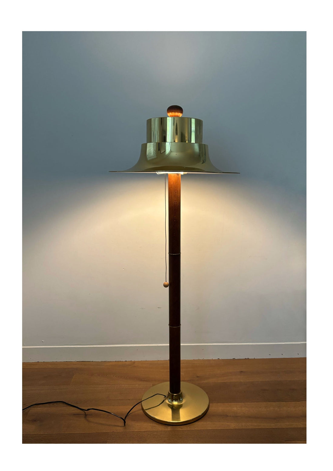 Scandinavian design floorlamp, oak base,aluminium shade – Norlett Elit, Sweden, 1970s - COLLECTORS RDAM