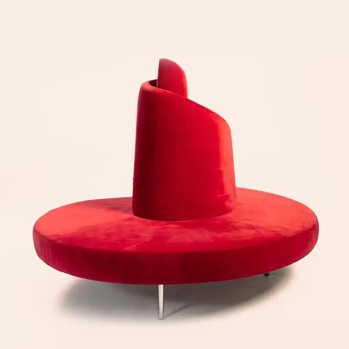 Tatlin round red velvet sofa by Edra, centre piece, Italy, 1980s - COLLECTORS RDAM