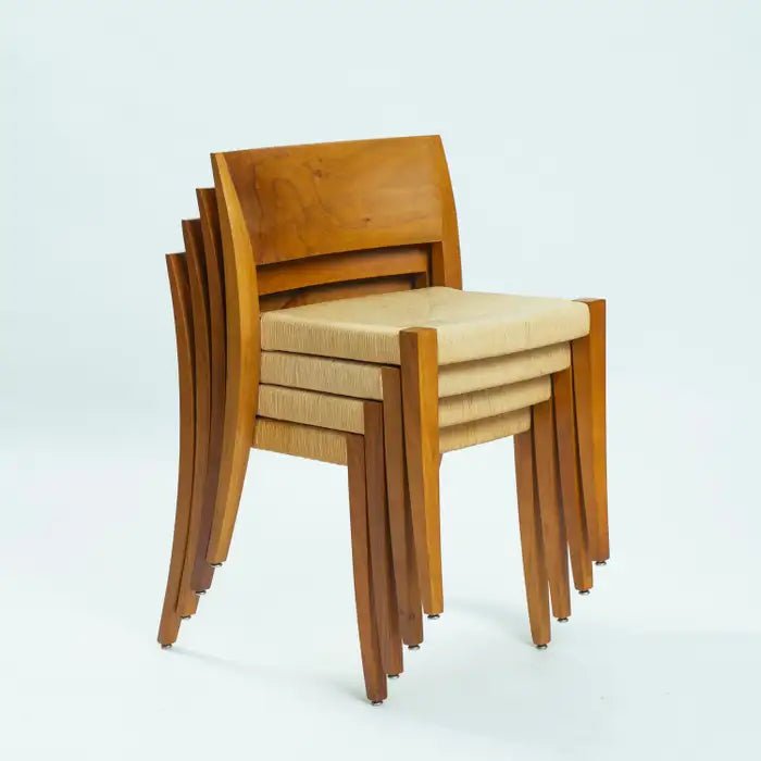 Walnut and papercord dining chairs by Molteni &C, stackable, 4, Italy 1990s - COLLECTORS RDAM